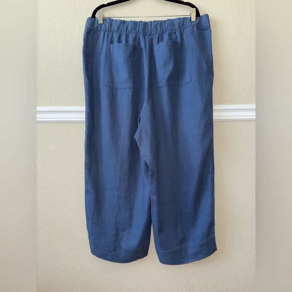 J. Jill 100% Linen Relaxed Cropped Pants Blue Beachy Lagenlook Size Large P - Picture 5 of 12